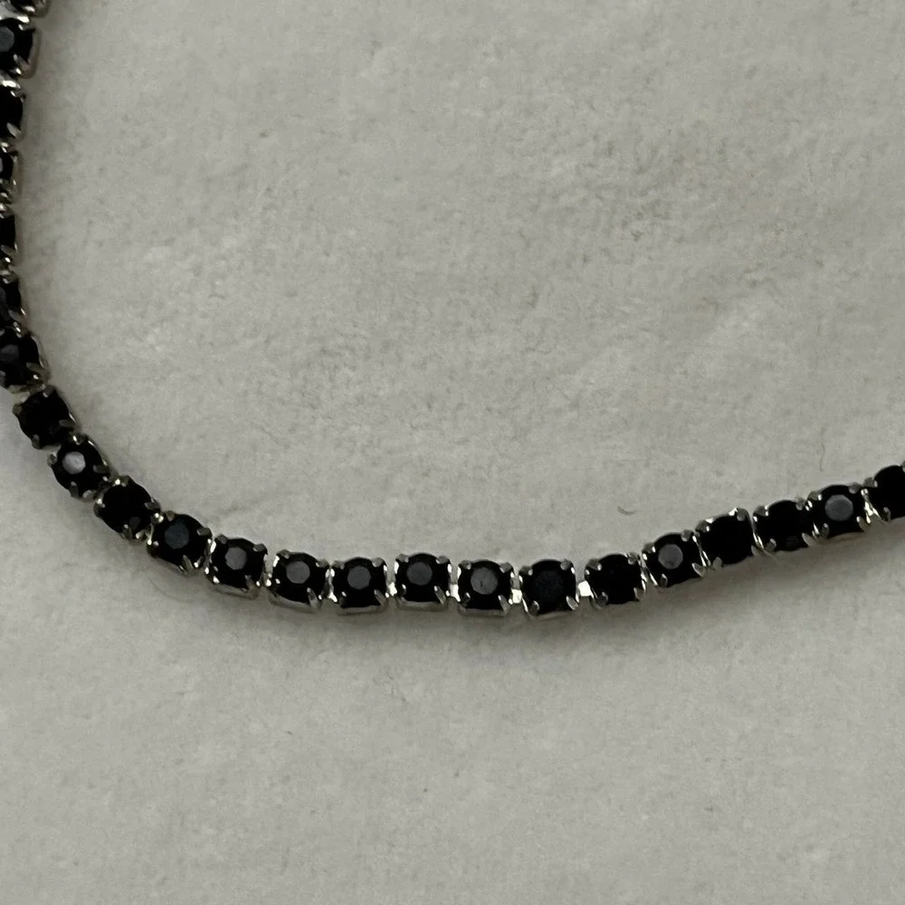 Black Pearl Tennis Lot 2 Bracelet Set Black Silver Gold Tone Faux Pearl Delicate